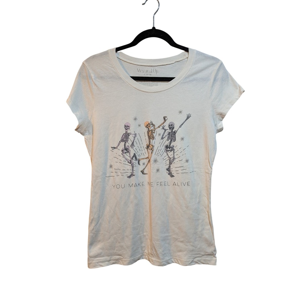 Wound Up Junior L Dancing Skeletons Graphic T-Shirt Halloween Goth Grunge School